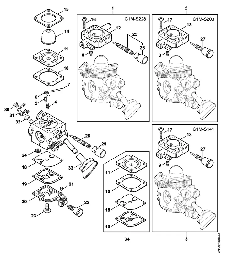 Stihl BG86 - Carburetor C1M-S228, C1M-S203, C1M-S141