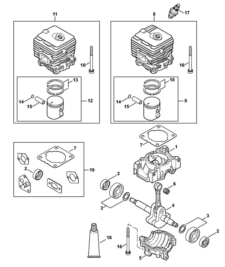 Stihl BG86 - Crank Case, Cylinder