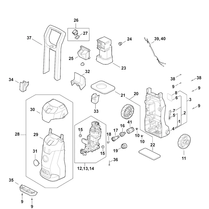 Stihl RE80 - Chassis, Air Baffle, Shroud, Switch