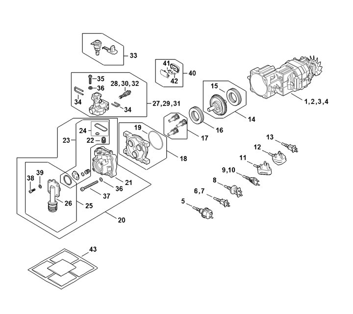 Stihl RE80 - Electric Motor, Connecting Cable, Valve Block, Pump