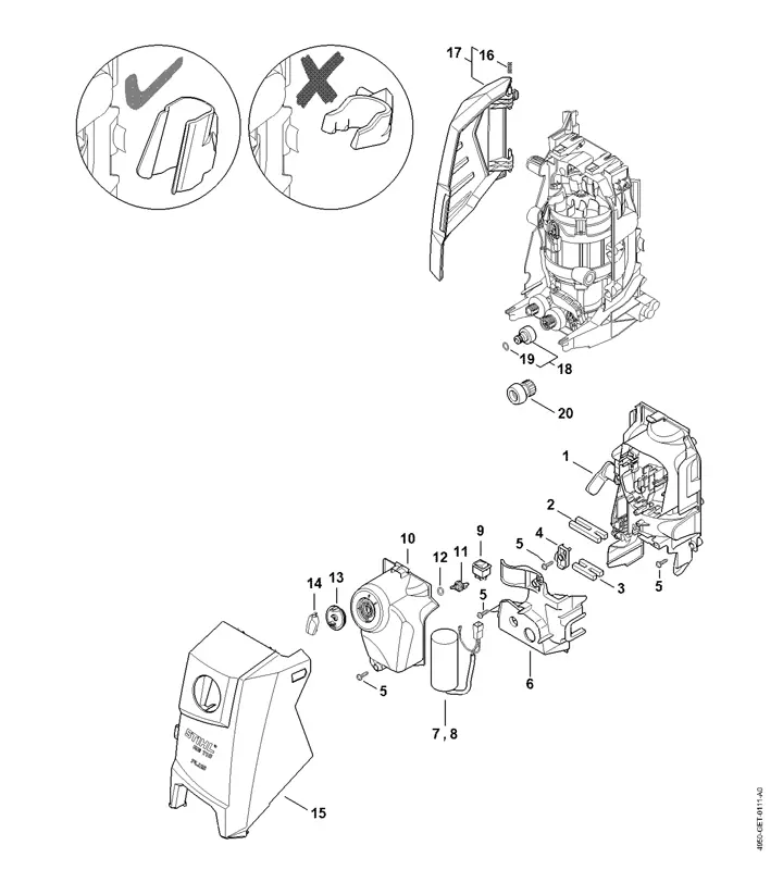 Stihl RE130 Plus - Air Baffle, Machine Cover, Switch Housing A