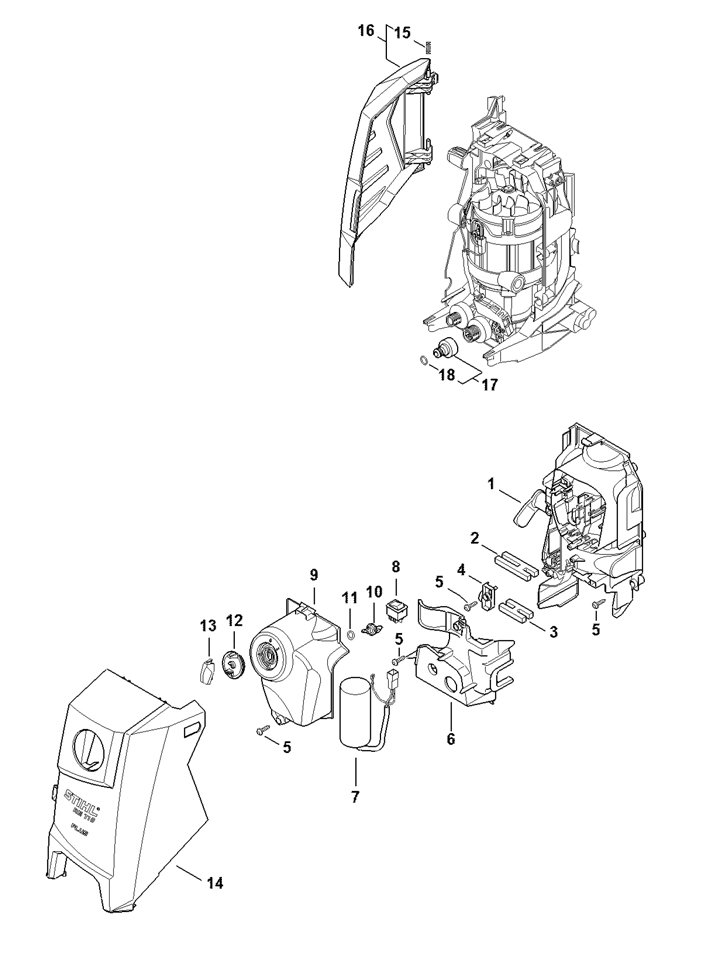 Stihl RE140 Plus - Air Baffle, Machine Cover, Switch Housing