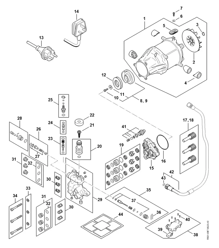Stihl RE150 Plus - Electric Motor, Connecting Cable, Valve Block