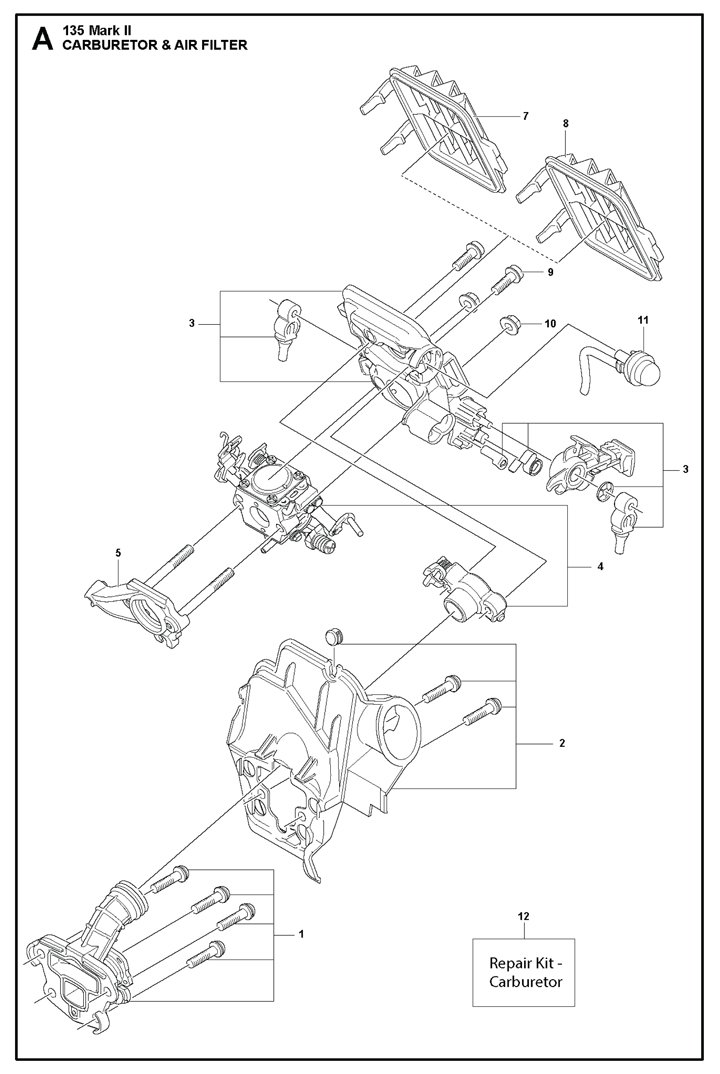 135ii-13 Husqvarna 135ii - Carburetor, Air Filter