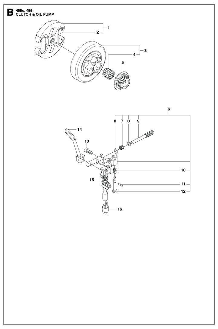 455rauncher-15 Husqvarna 455 Rancher - Clutch, Oil Pump