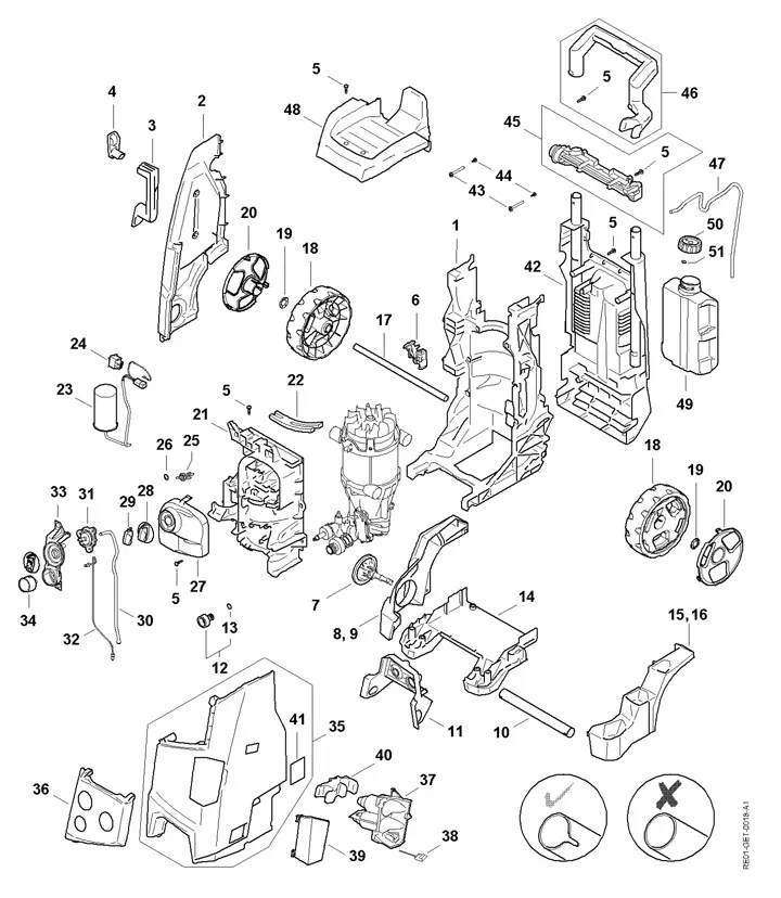 Stihl RE150 Plus - Chassis , Air Baffle, Switch Housing A