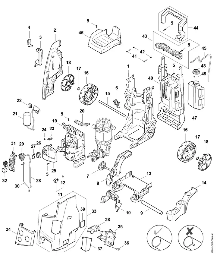 Stihl RE150 Plus - Chassis , Air Baffle, Switch Housing B