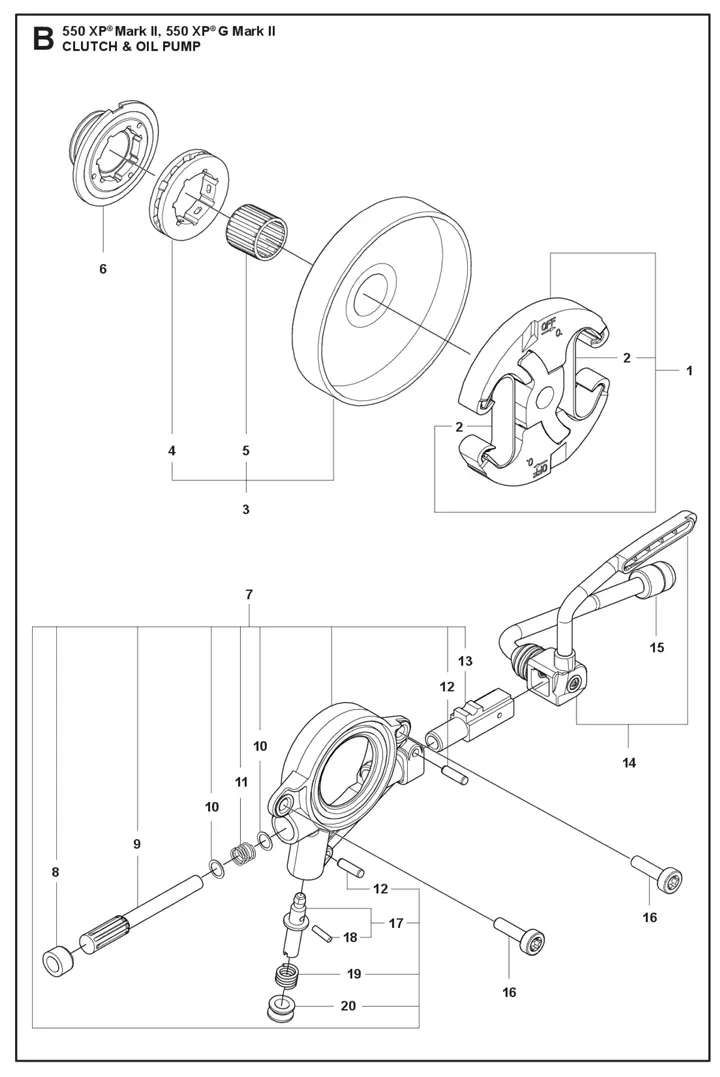 Husqvarna 550XPGii - Clutch, Oil Pump
