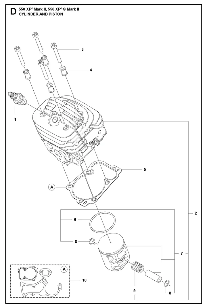 Husqvarna 550XPGii - Cylinder, Piston