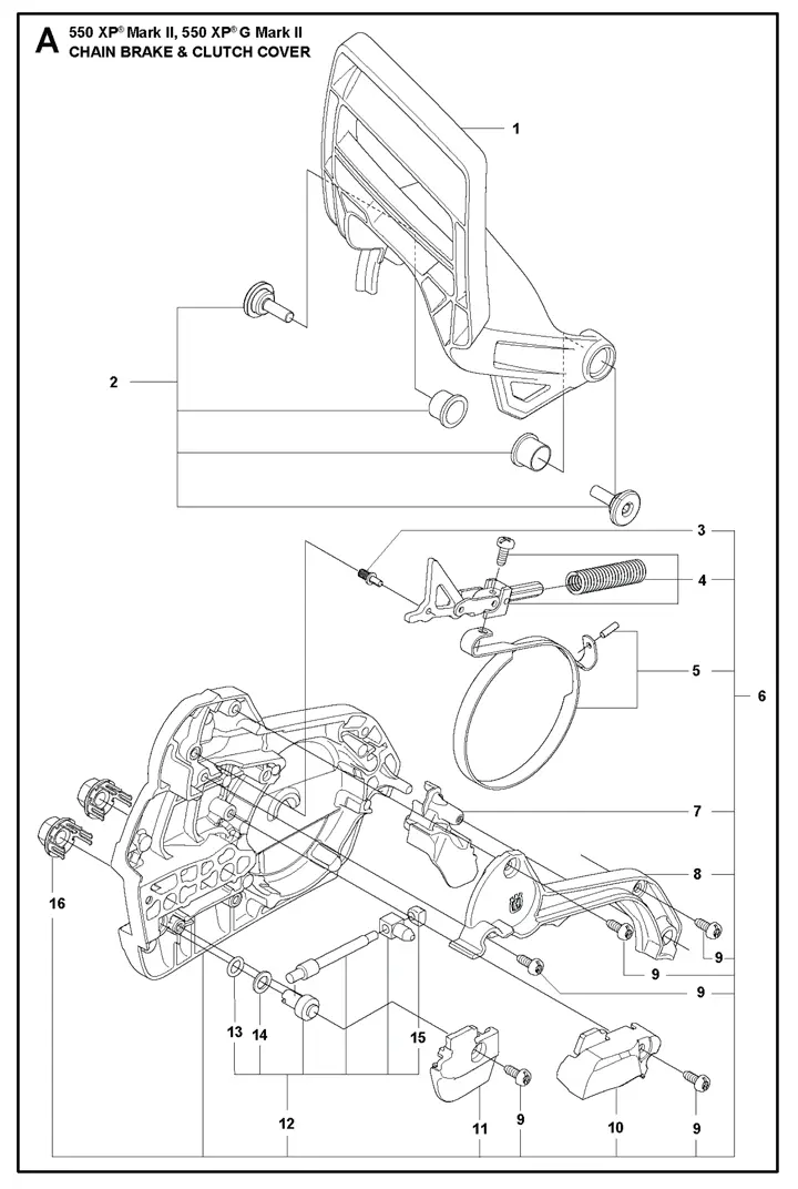 Husqvarna 550XPGii - Chain Brake, Clutch Cover