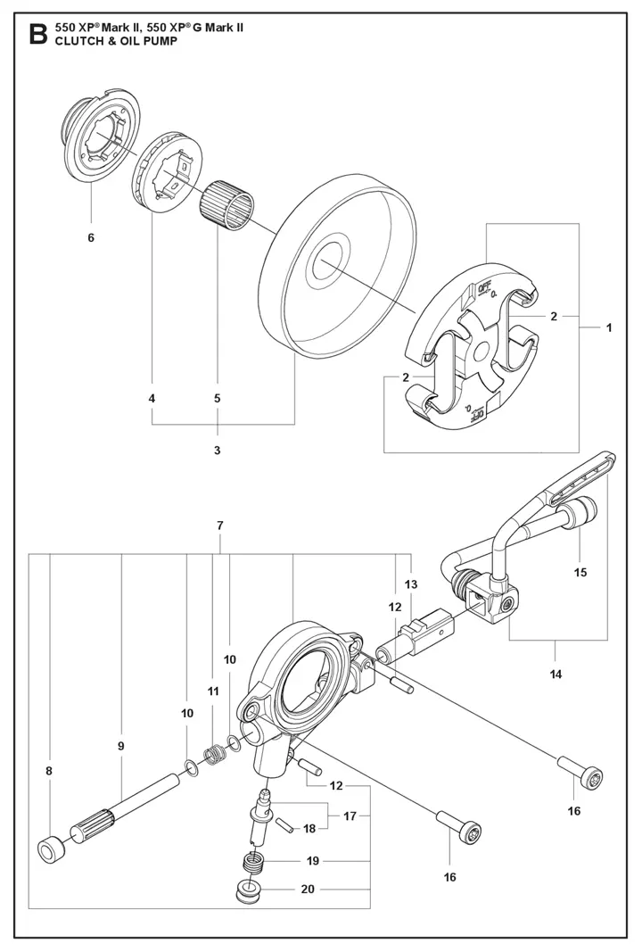 Husqvarna 550XPii - Clutch, Oil Pump