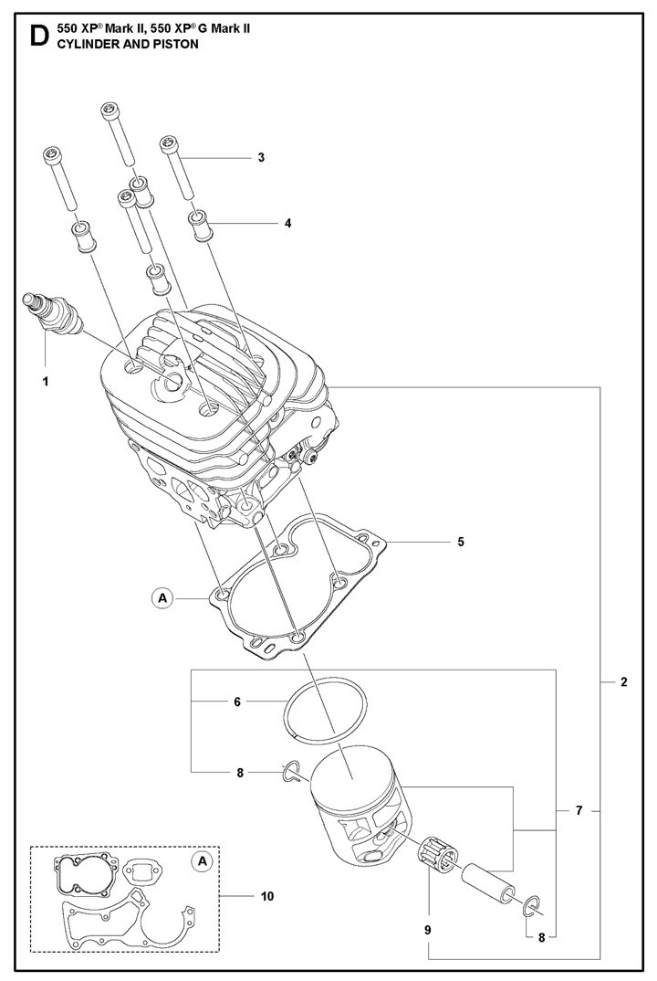 Husqvarna 550XPii - Cylinder, Piston