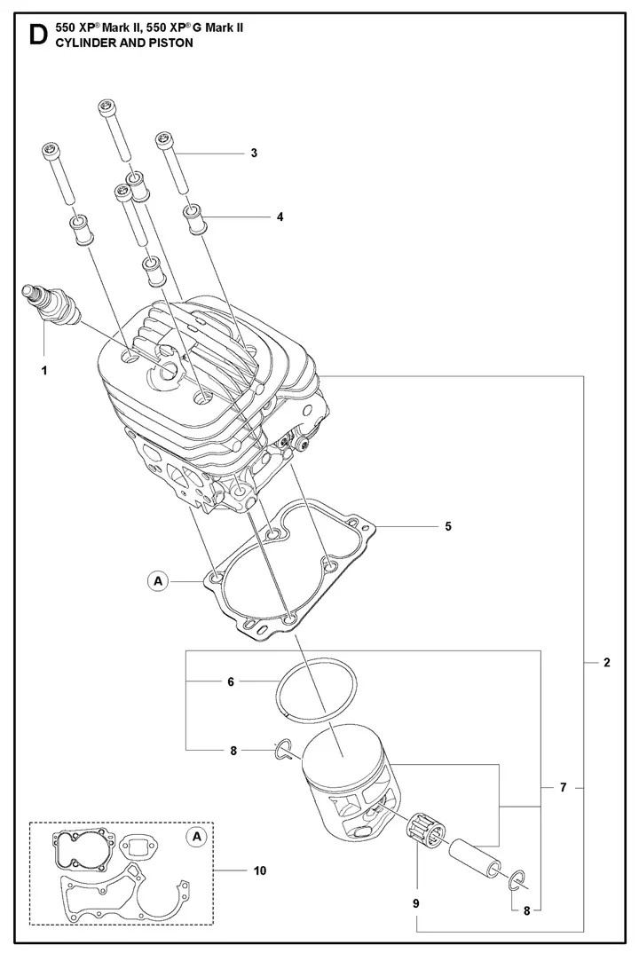 Husqvarna 550XPii - Cylinder, Piston