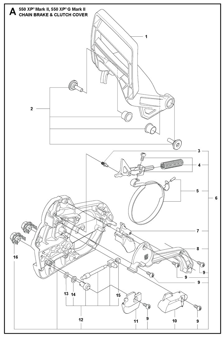 Husqvarna 550XPii - Chainbrake, Clutch Cover