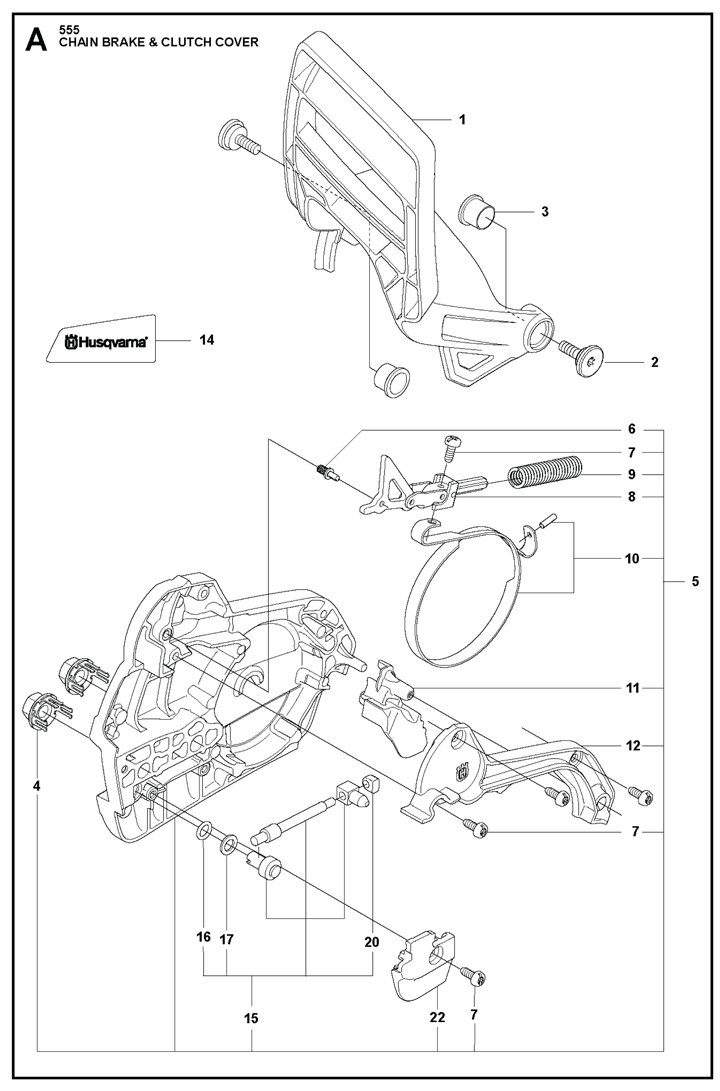 Husqvarna 555 - Chain Brake, Clutch Cover