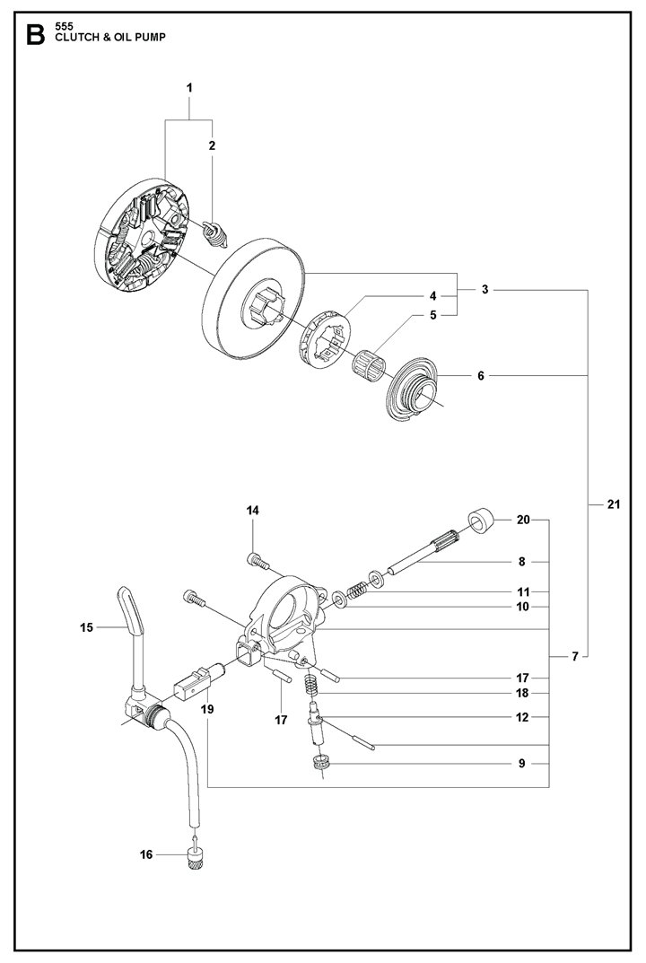 Husqvarna 555 - Clutch, Oil Pump