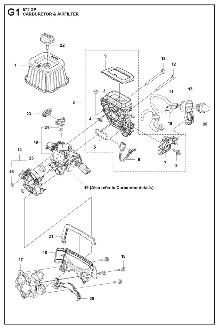 572xp-15 Husqvarna 572XP - Carburetor, Airfilter