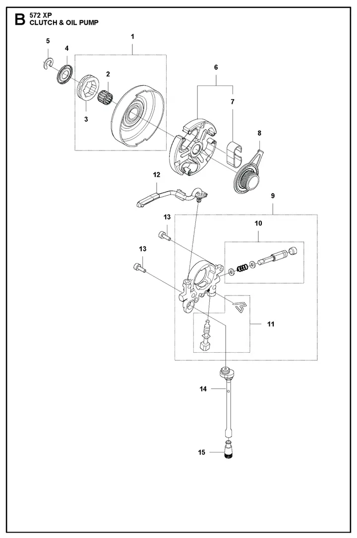Husqvarna 572XP – Clutch, Oil Pump | Lawn & turfcare machinery parts