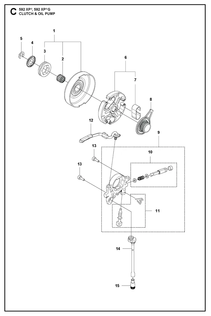 Husqvarna 592XP - Clutch, Oil Pump