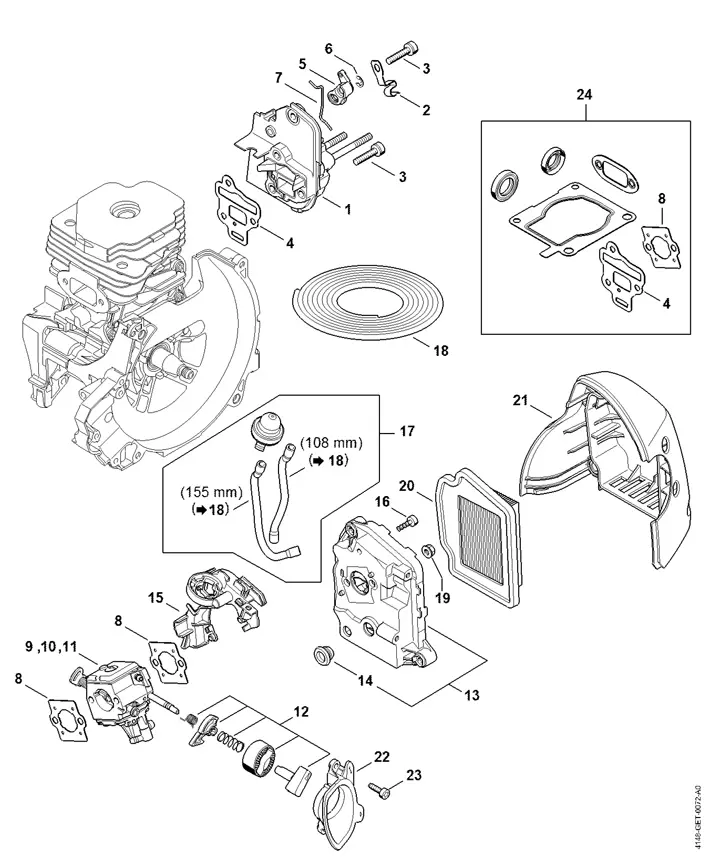 Stihl FS490 C-EM - Spacer flange, Air filter, Filter housing