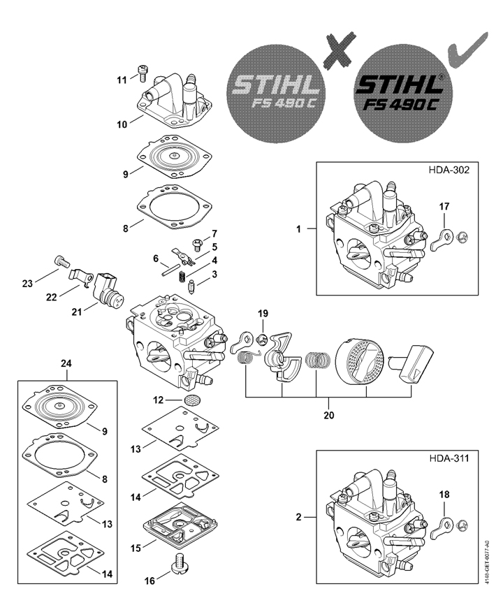 Stihl FS490 C-EM - Carburetor HDA-302, HDA-311