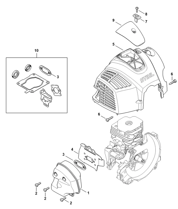 Stihl FS490C-EM – Muffler, Shroud | Lawn & turfcare machinery parts