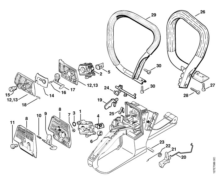 Stihl 026 Chainsaw (026W) Parts Diagram, Air Filter/Throttle Control